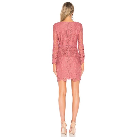 Cupcakes & Cashmere Mini Dress Makenna Rose Pink Lace Long Sleeve Bodycon Boho 0 - Picture 6 of 6